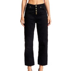 House of Sunny Black Embroidered Letter Cropped Jeans